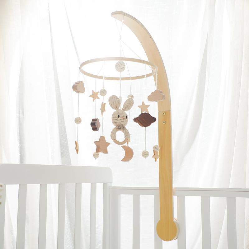 3Pcset Baby Wooden Bed Bell Bracket Mobile Hanging Rattles Toy Hanger Baby Crib Mobile Bed Bell Wood Toy Holder Arm Bracket