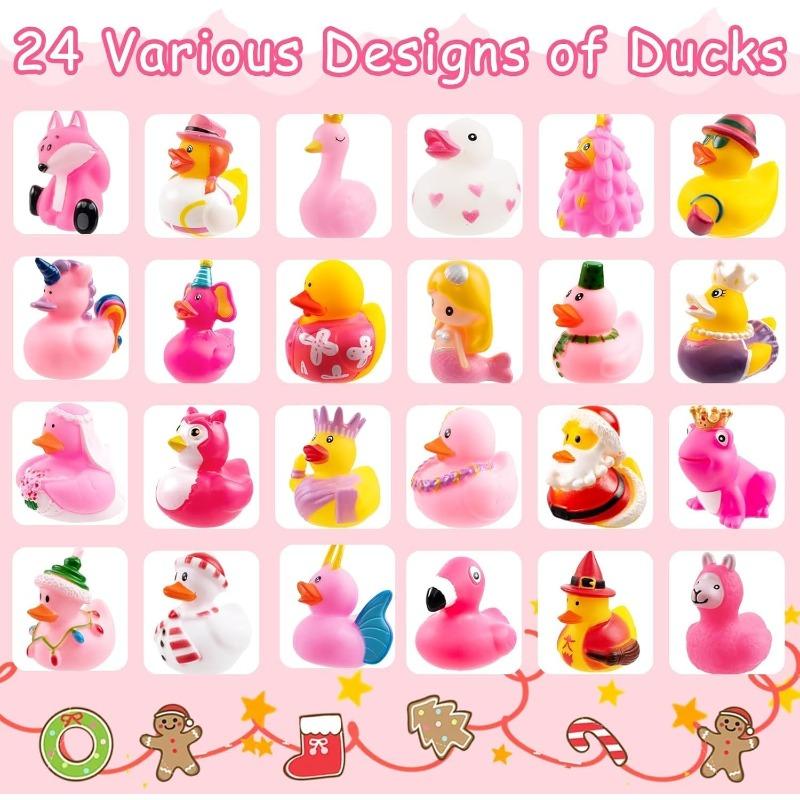 2025 Advent Calendar Christmas Rubber Ducks,24 Days Pink Rubber Duck Countdown Calendar, 24 Pcs Rubbers Ducks Bath  Pool Toys for Kids Boys Girls
