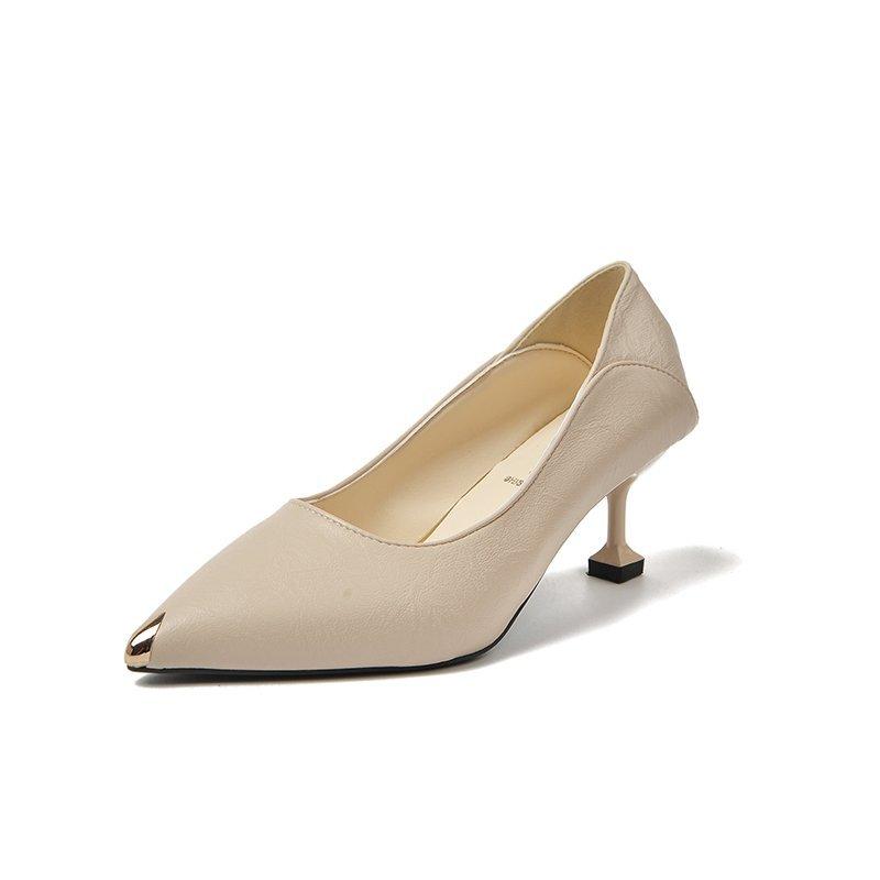 

Модные туфли на высоком каблуке с матовым острым носком и неглубоким вырезом, повседневные туфли-лодочки телесного цвета для вечернего платья, офисные рабочие туфли 34 бежевый