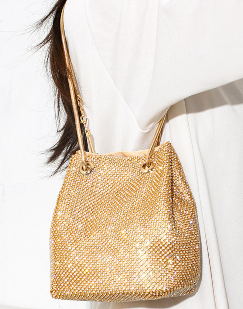 2025 Luxury Women Multi-Functional Full Diamond Bucket Bag High End Evening Dinner Clutch Bag Trend Handbag Chain Shoulder Bag
