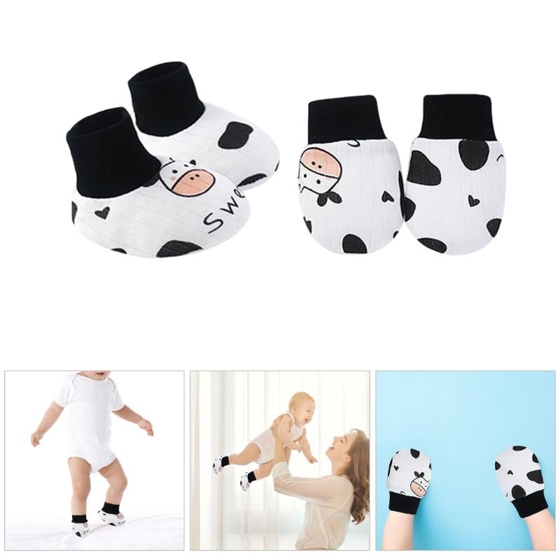 No Scratch Mittens Socks Set Toddler Mitts Baby Mittens Cotton Gloves Footwear Baby Breathable Gloves for Boys Girls