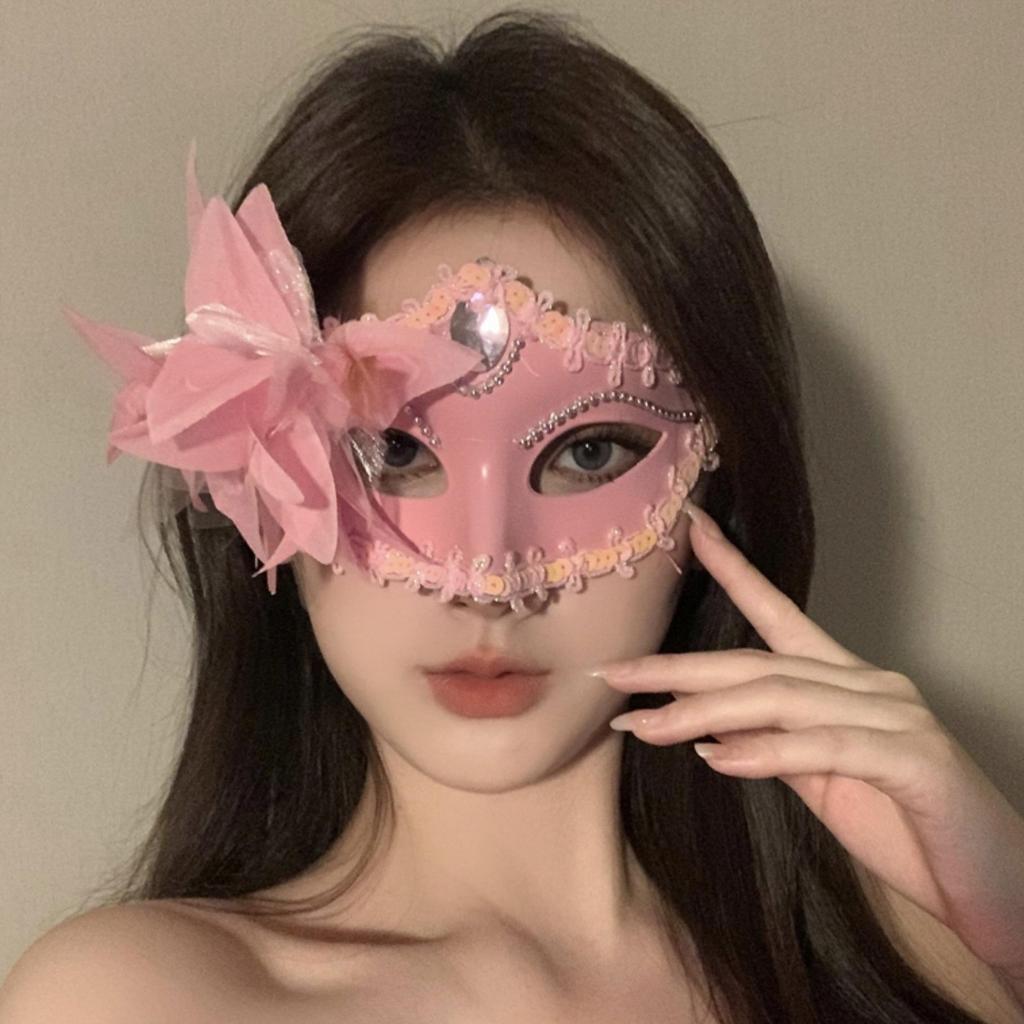 Mască de față sexy din dantelă cu pene - Accesoriu de petrecere mascat pentru Halloween