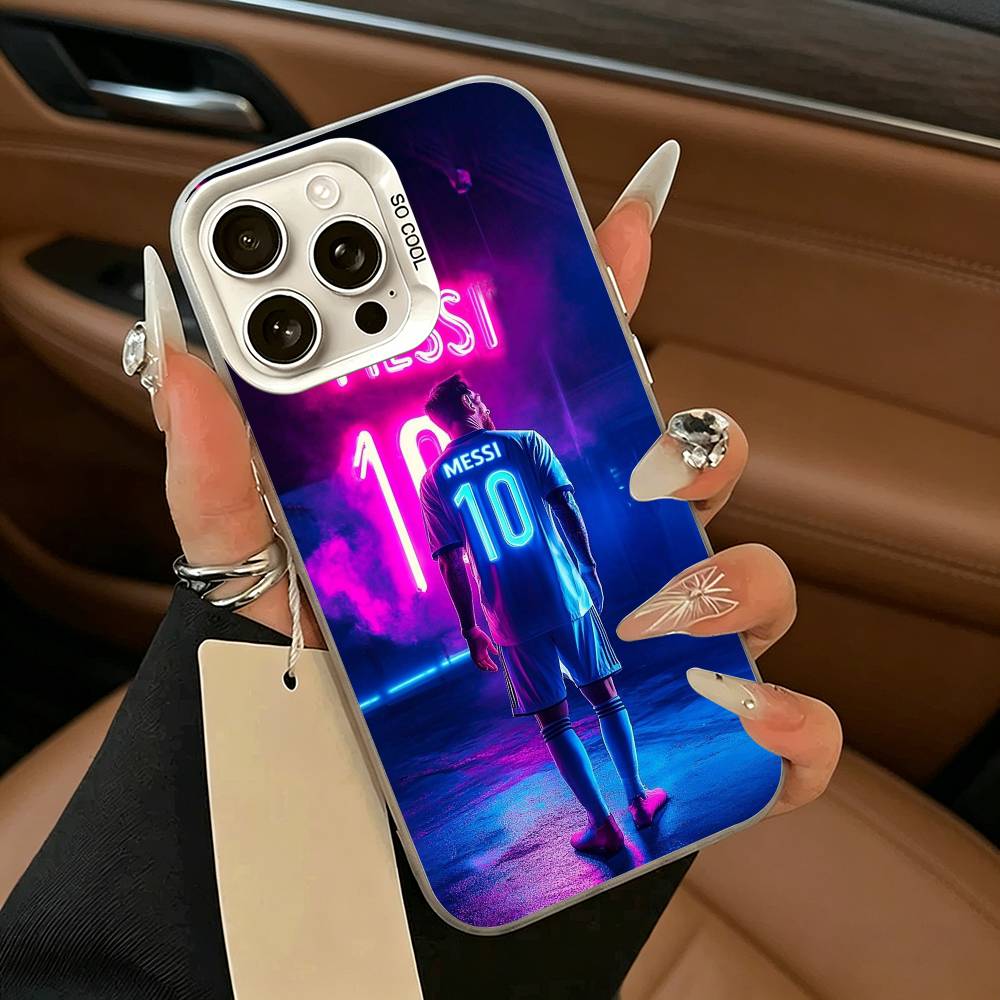 GOAT Fußballspieler M-messi Handyhülle für iPhone 17,16,15,14,13,12,11 Plus,Pro Max,XS,weiße silberne Handyhülle