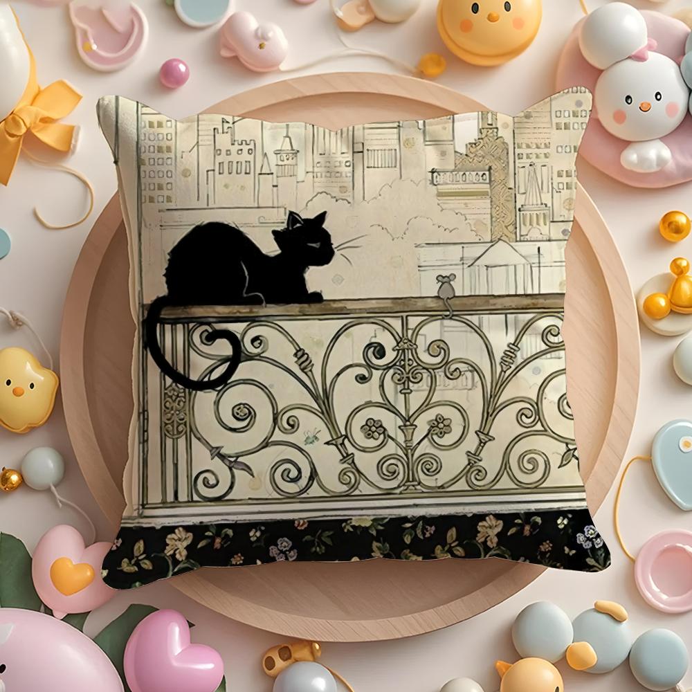 Cartoon little black cat cute Pillow Case Soft Plush Fabric DoubleSided Printed Cushion Cover Warm Winter Sofa Pillow Case