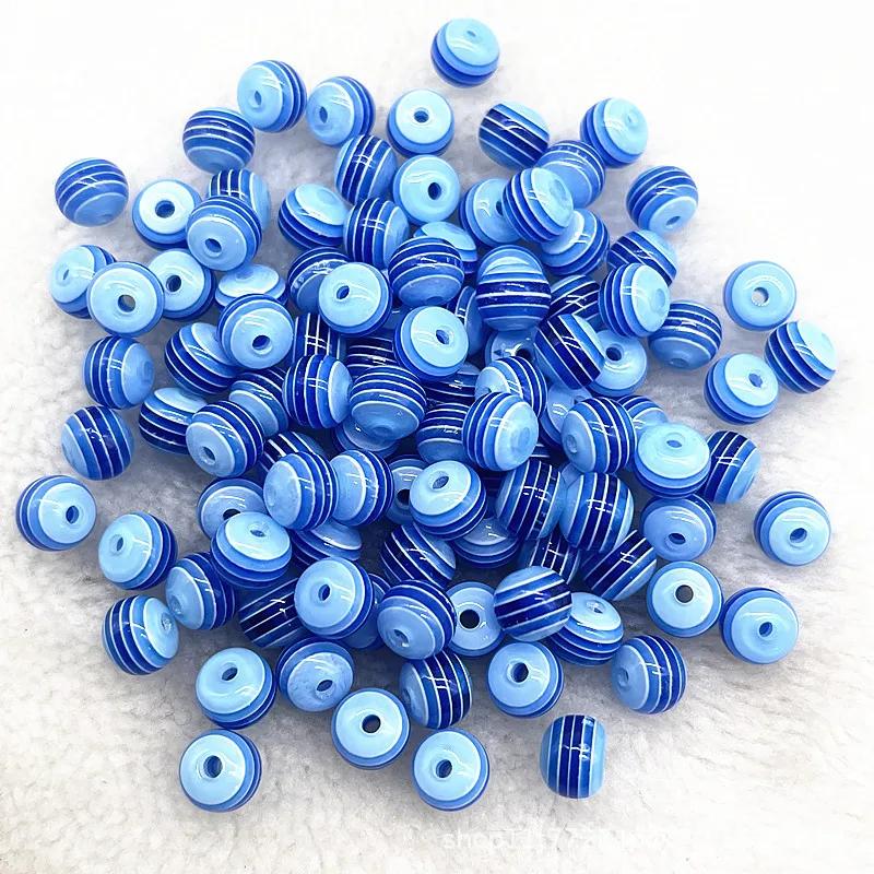 TX02 50 Piezas 8mm Hermosas Redondas Transparencia Cuentas Sueltas Rayas Departamento de Joyería DIY Pulsera Asequible Accesorios de Tendencia Cuentas