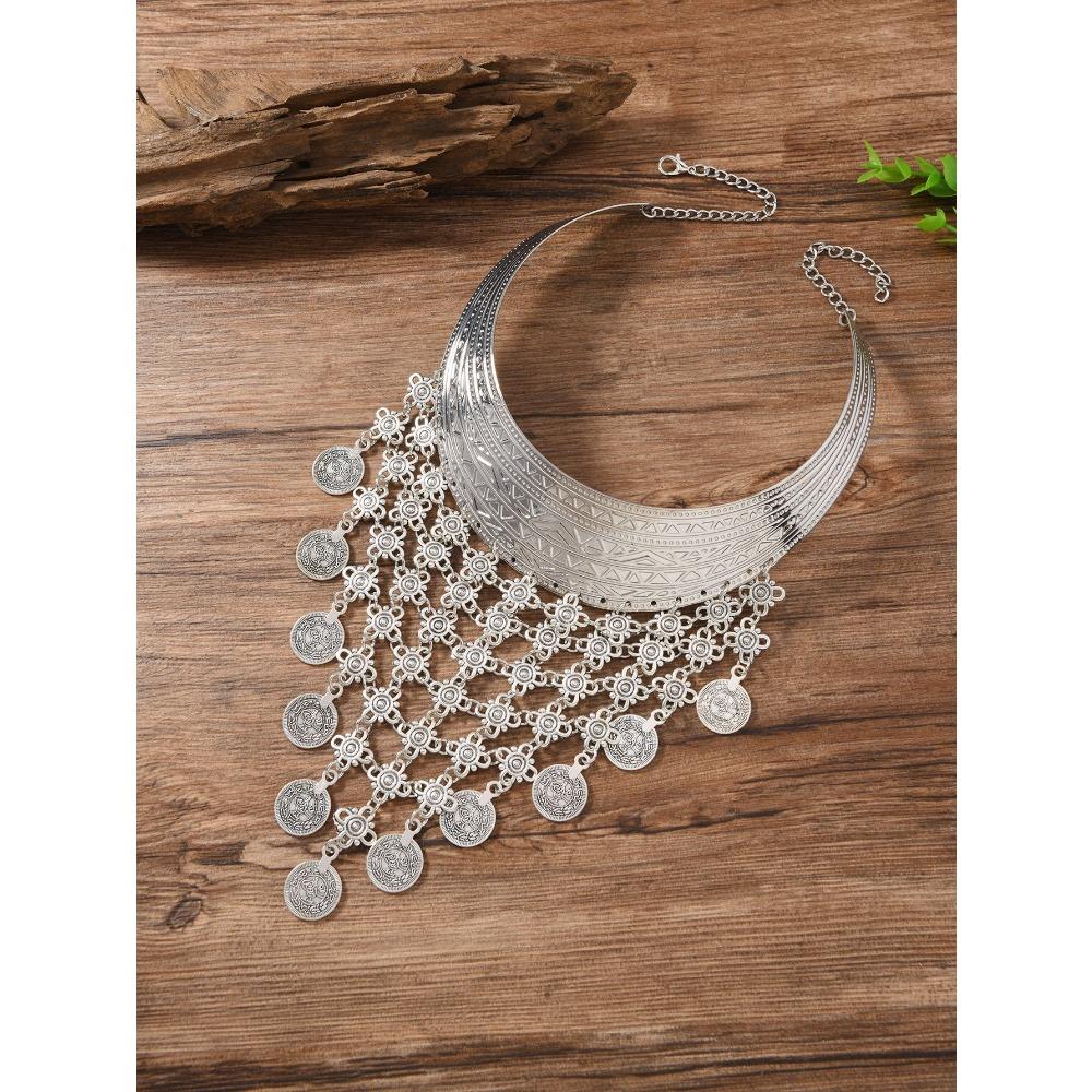 Punk Metal Exaggerated Pattern Collar, Exaggerated Fringed Collar.