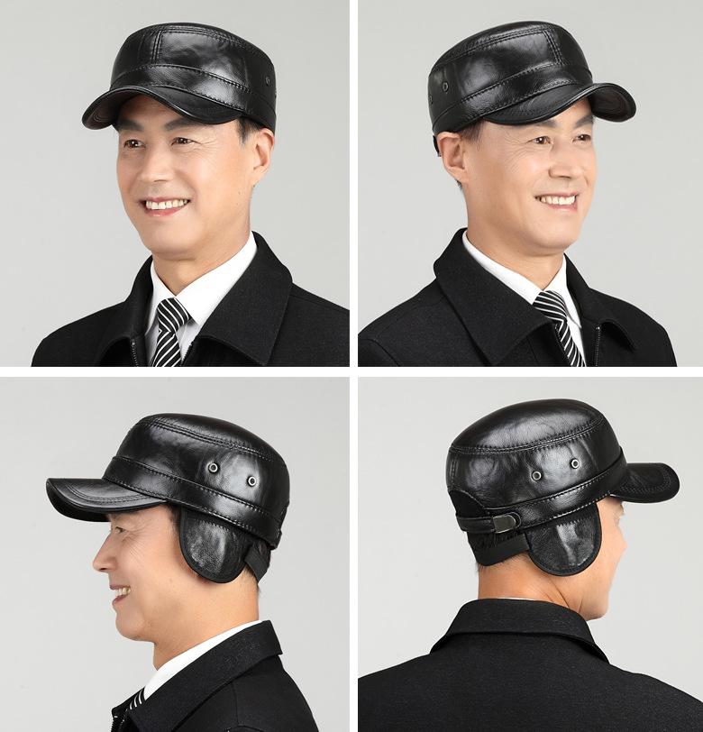 Herren Winter Flachkappe aus Rindsleder mit Ohrenschutz