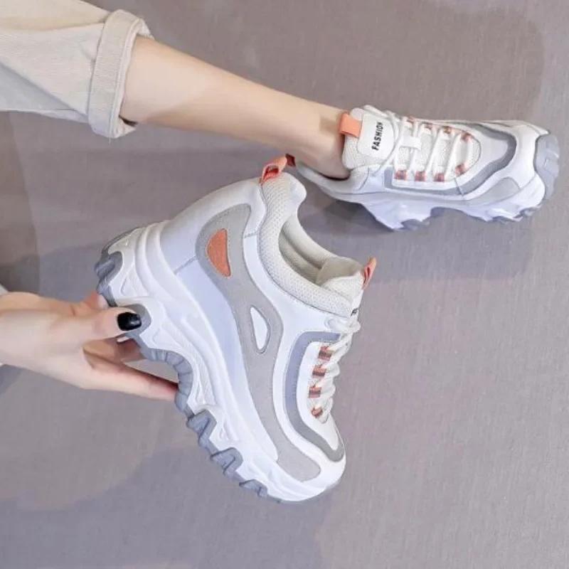 Fashion 9CM Genuine Leather Platform Wedge Hidden Heel Women Casual Shoes Chunky Sneakers Za Ins Fashion Winter Warm Sneakers Boot