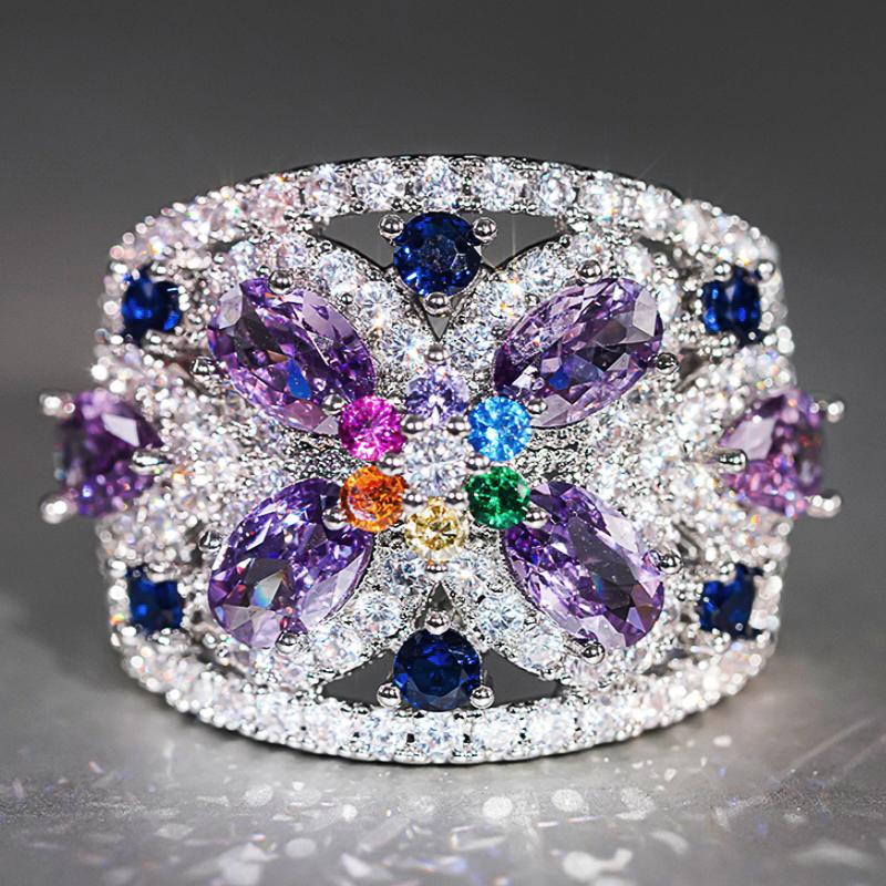 

Huitan Colorful Cubic Zirconia Finger Ring Female Luxury Anniversary Accessories Exquisite Engagement Ceremony Zircon for Women 6