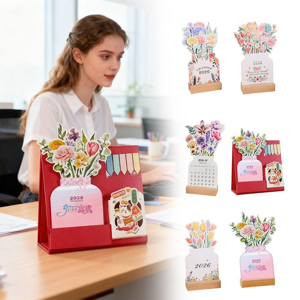 Detachable Base Bloomy Flowers Desk Calendar Vase Shaped Monthly Planner  for Table Desk Decor