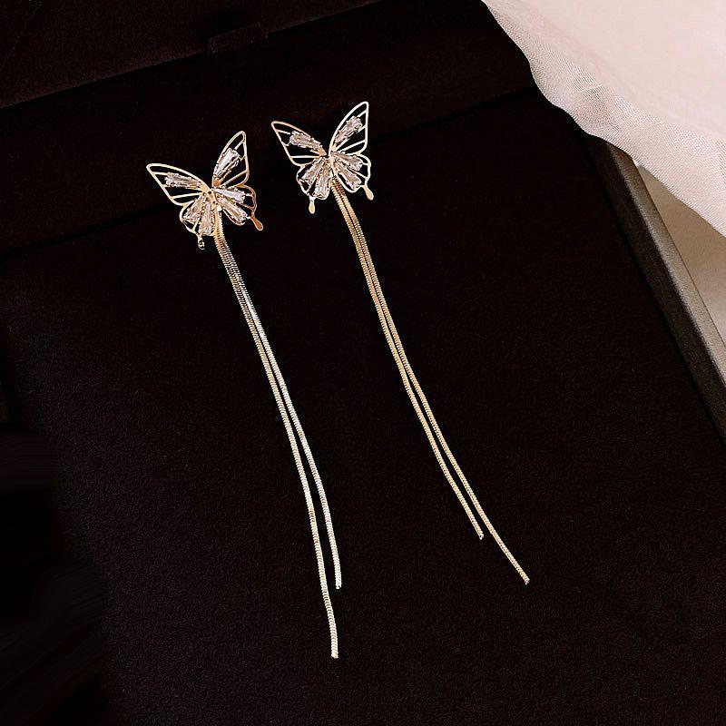 

Accessible Luxury Tassel Earrings for Women Niche Style Unique Best Selling Zircon Fringed Butterfly
