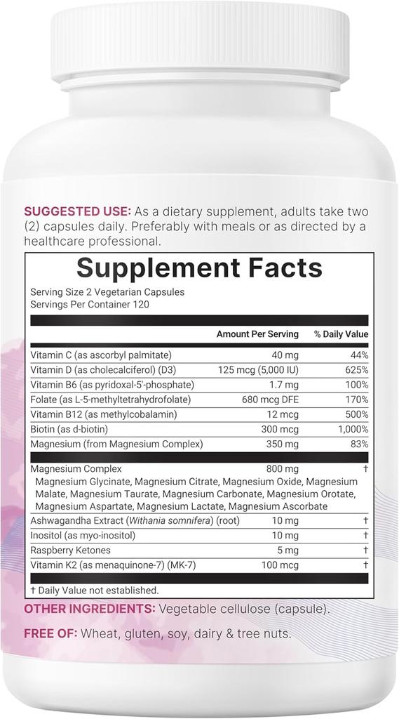 Women's 20-in-1 Magnesium Complex with D3, K2 & Ashwagandha, 240 Vegan Capsules
