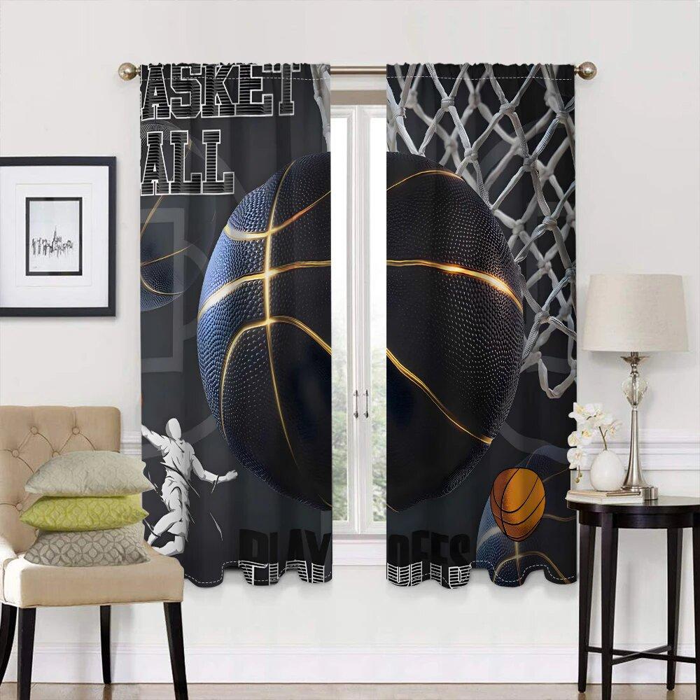 

2 шт. штор с принтом современного искусства на баскетбольную тематику, кулиска, украшение комнаты, украшение дома 29Wx64L(75x166CM)x2