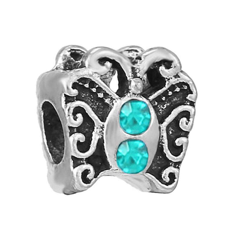 New Silver Plated Blue Diamond Alloy Large Hole Charm Beads For DIY Bracelet Necklace Jewelry Accessories Gifts