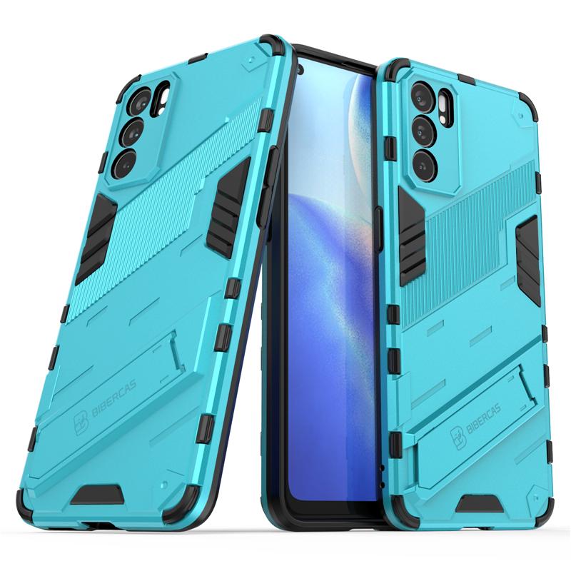

Для чехла Oppo Reno6 5G Чехол Reno 6 Pro 5G Противоударный бампер Подставка-держатель Полная защита Бронированный чехол для телефона Reno 6 5G Reno 6 5G синий