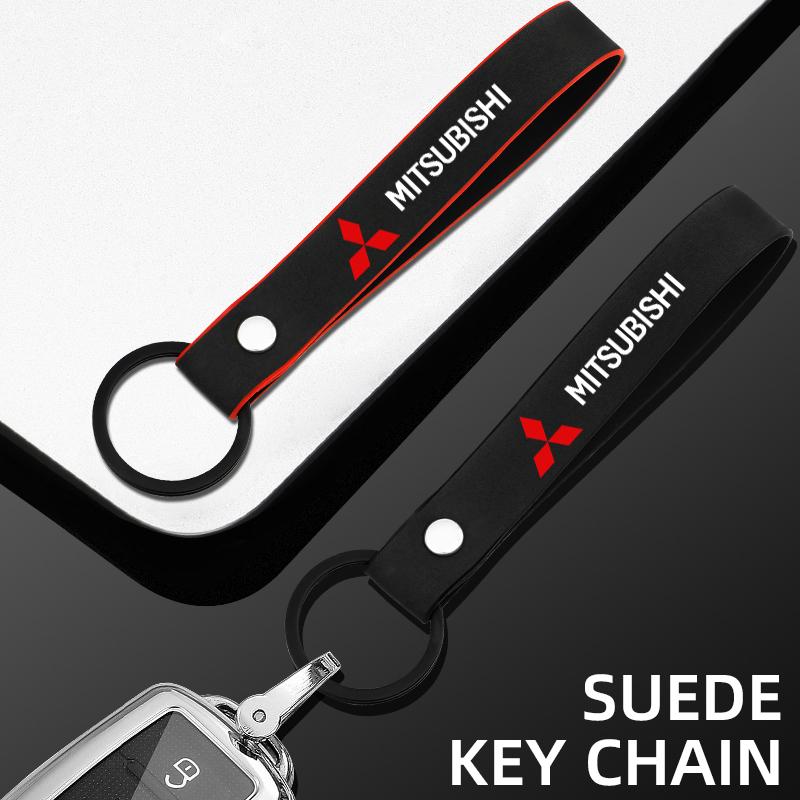 Suede Car Keychain Key Ring For Mitsubishi Asx Lancer Outlander Pajero Ralliart Auto Key Accessories
