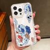 Luxury Floral Pattern Clear Shockproof Case For iPhone 16 Pro Max 16E 15 14 Pro 13 12 11 Diamond Frame Anti-Fall Soft Silicone Phone Cover