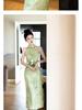 2026 Summer Green Sleeveless Cheongsam: Slimming Off-Shoulder, Waist-Cinching Halter Dress