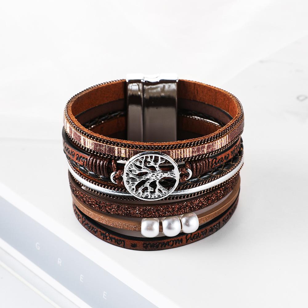 Klassisches handgewebtes Lederarmband Hohlbaum des Lebens Mehrschichtiges Lederarmband Europäischer und Amerikanischer Charm-Schmuck