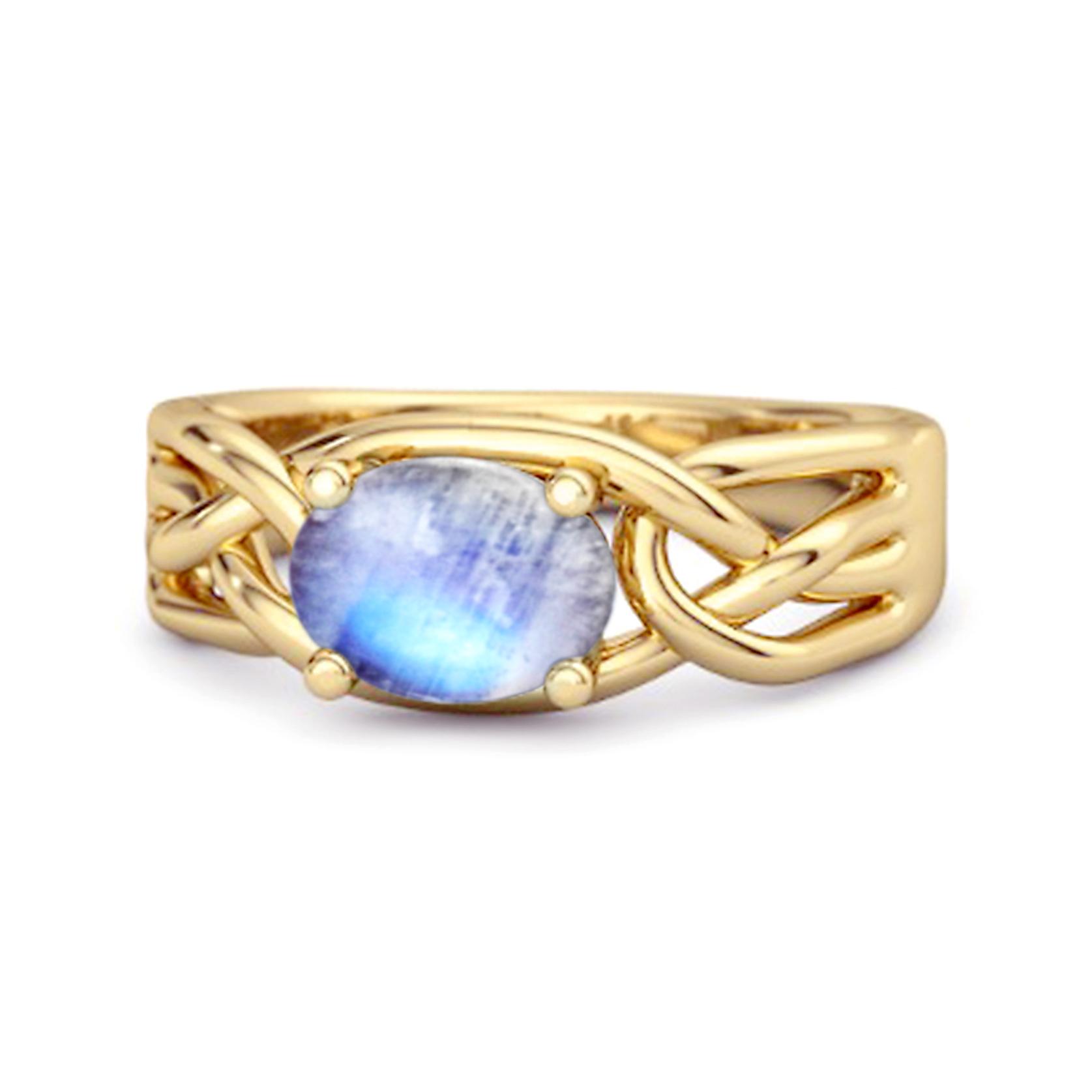 

Moonstone Celtic Woven Band Ring - 925 Sterling Silver Gold Vermeil 6