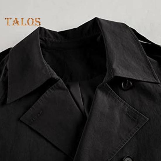 Fall Spring Women Windbreaker Turn-down Collar Notch Collar Double-breasted Loose Overcoat Mid Length Solid Color OL Commuting Coat Hiking Coat