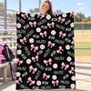 Personalized Softball Blanket,Custom Flannel Name with Bows Baby Blanket,Birthday/Christmas Gift for Softball Player,Coquette Softball Team