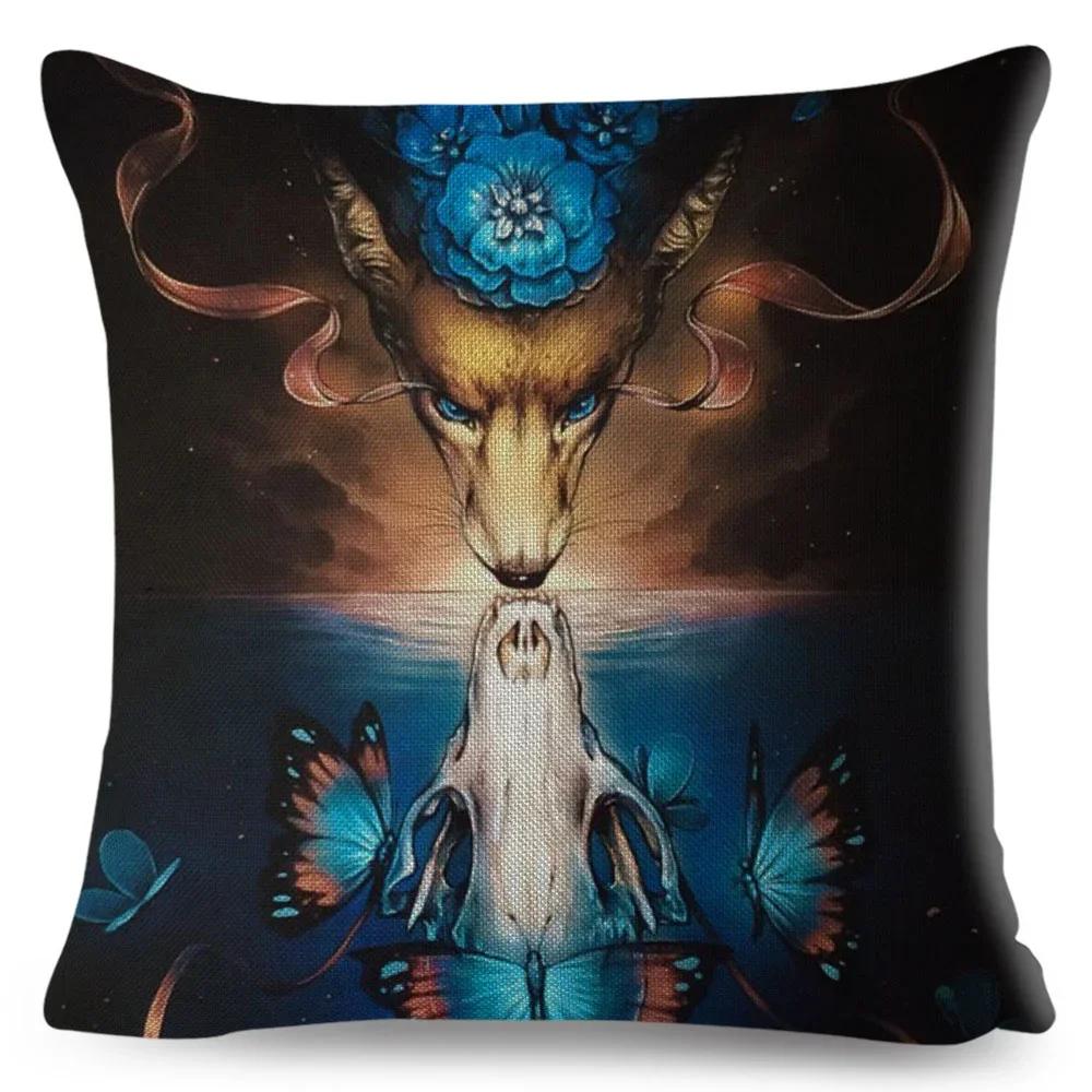 

Мифология Лев Волк Лошадь Наволочка Декор Мультяшный Акварельный Животный Чехол для Подушки Полиэстеровая Наволочка для Дивана Машины Дома 66x66cm