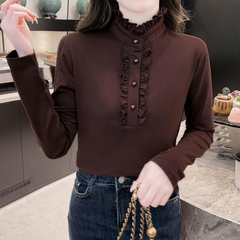 Women's Threaded Velvet Autumn and Winter Temperament Fungus Edge Velvet Long-sleeved Foreign Warm Base Top