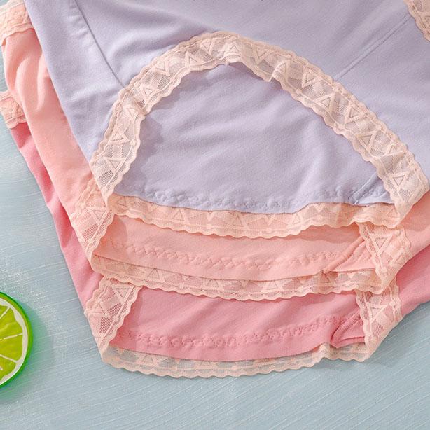 Damen Übergröße Einfarbig Baumwollschritt Unterhosen Weiblich Weich Atmungsaktiv Hüfttief Nahtlos Spitze Slips