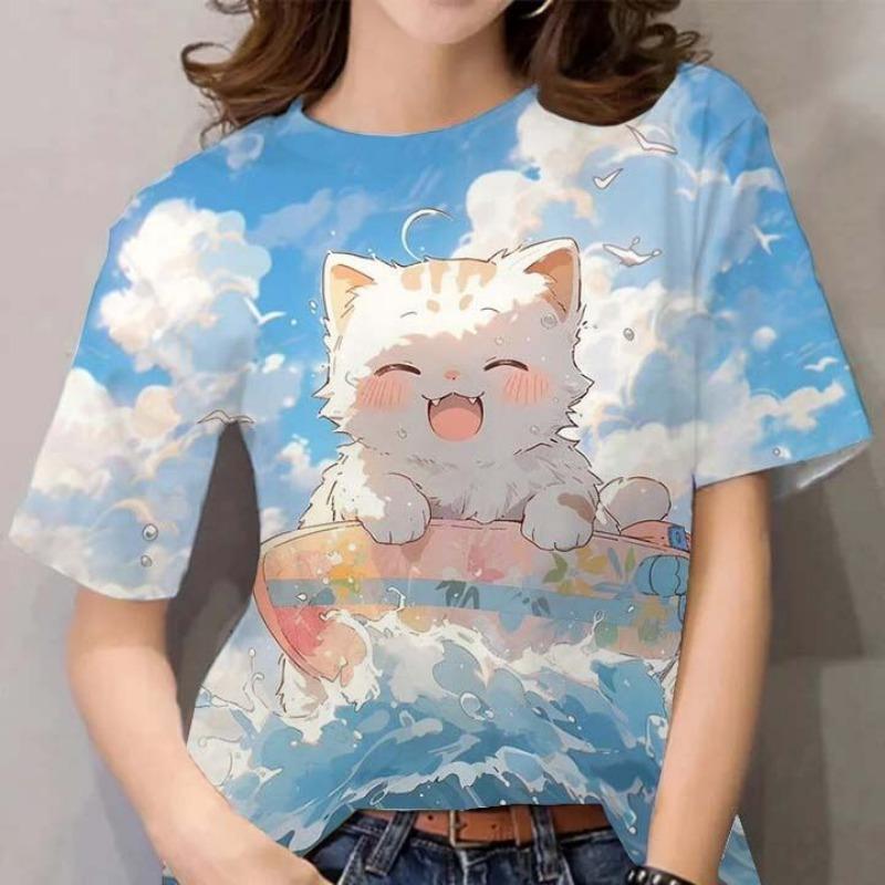 Women's Plus Size T-shirt 3D Printed Cute Animal TShirt for Women Funny Cat Dog Pattern Tees Summer T-Shirts  Short Sleeves Tops