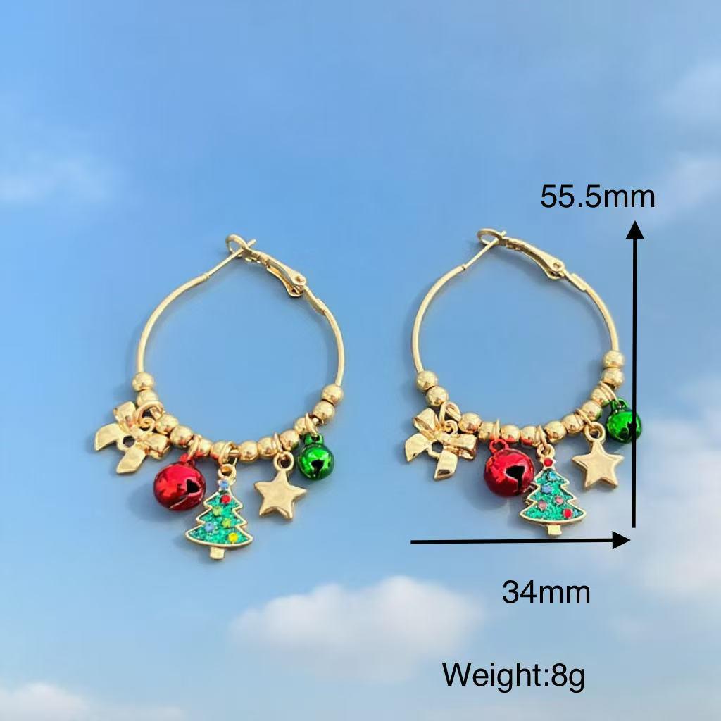 Festive Rhinestone Jingle Bell Earrings: Christmas Tree, Bowknot, Ear Pins & Hoops.