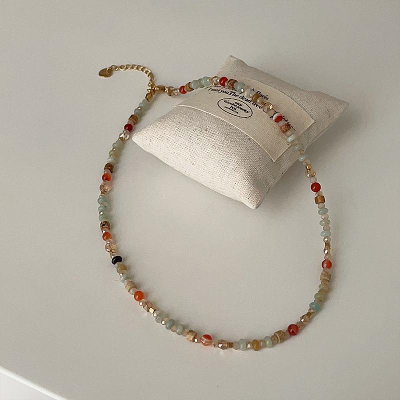 Colorful Natural Stone Crystal Beaded Choker Necklace for Women
