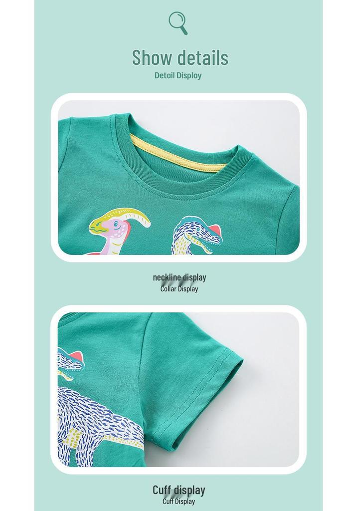 Dinosaur Print Boys' Short-Sleeved T-Shirt - Spring/Summer Collection, Round Neck