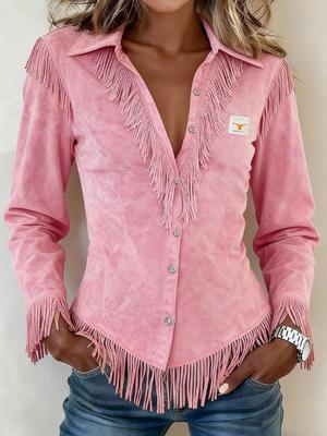 Imported Western Denim Faux Fur Fringe Slim Fit Long Sleeve Shirt