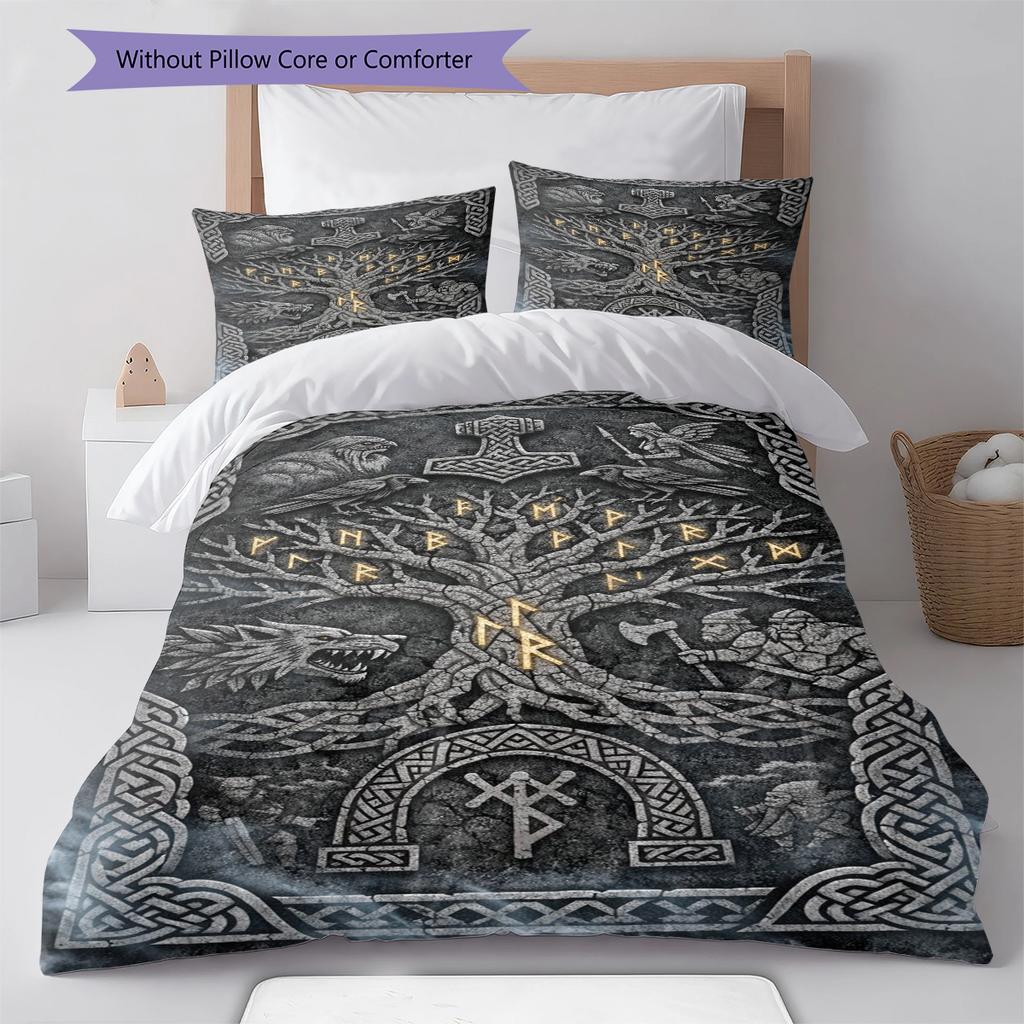 Tree of Life Pattern Bedding Quilt Set Quilt Cover Pillowcase Home Decoration Gift (1 * Duvet Cover + 2 * Pillowcase, Without Core)