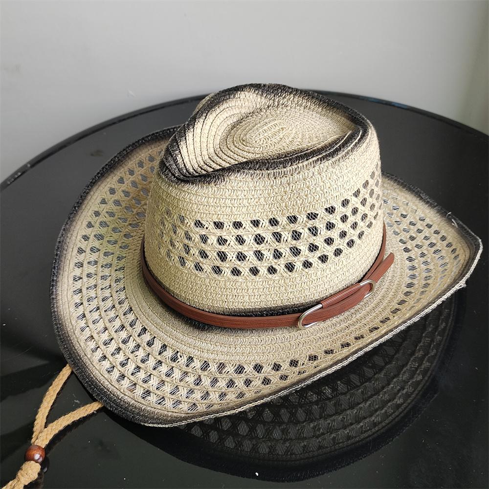 Holllow Cowboy Straw Hat Women Men Summer Handmade Vintage Hollow Western Brim Sun Protection Fisherman Mountaineering Bohemian