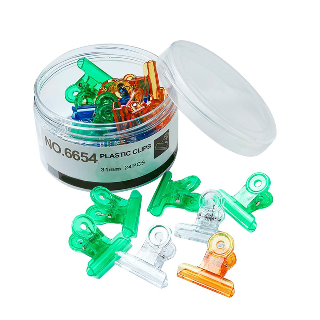 24Pcs Hinge Clip Plastic Clip Various Colors Bull Clip Stationery for Office File