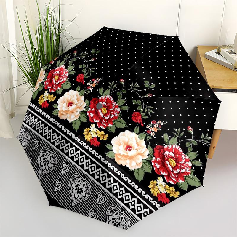 1pc Floral Pattern with Hearts Umbrella with Plastic Handle,Vibrant Cartoon Pattern,Multi-functional UmbrellaB1998
