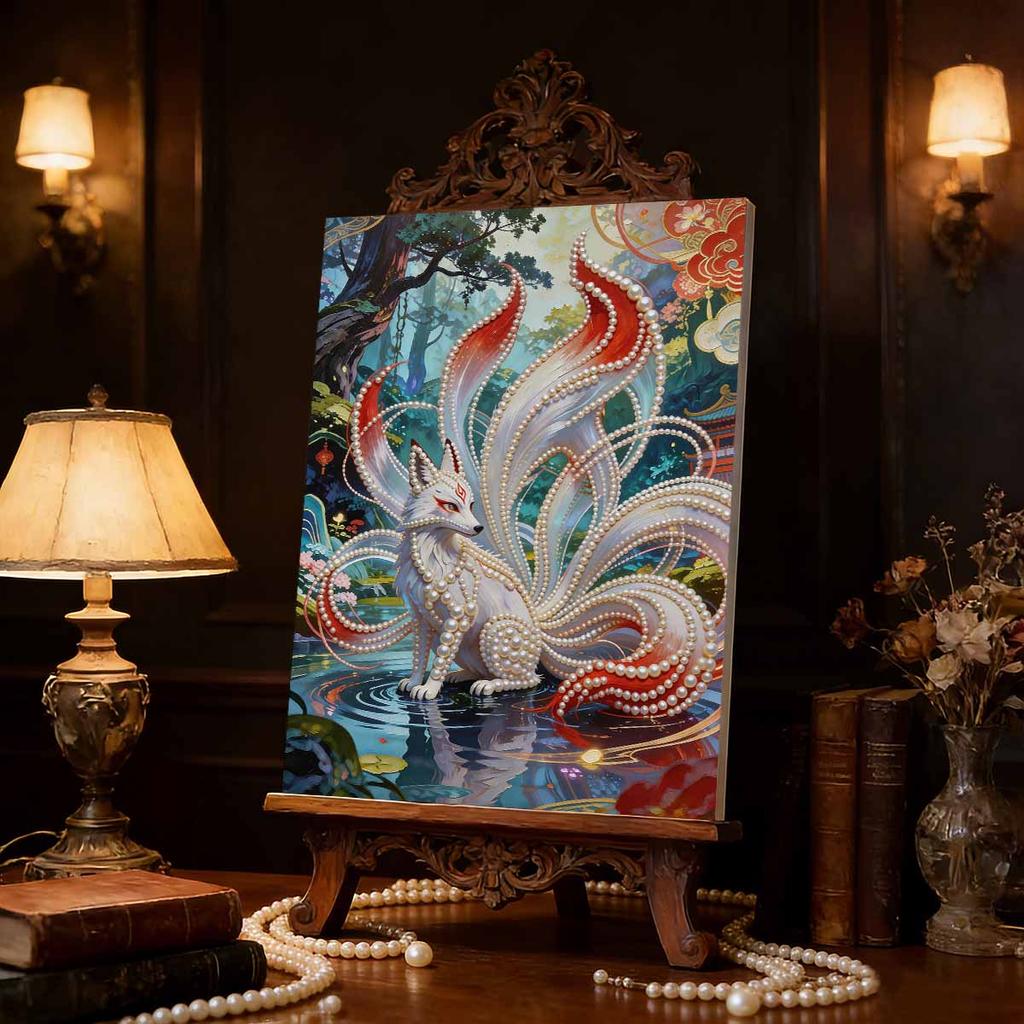 DIY Nine-tailed Fox Leader Pearl Art Painting for Adults/Beginners Gift Home Decor Pearl Gem Paintings Picture Arts Craft 30x40cm Without Frame