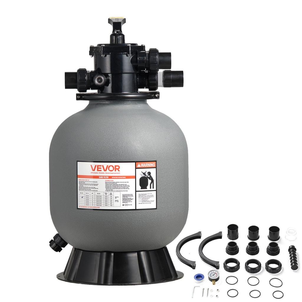 Sand Filter, 457.2 Mm, 151.4 LPM Above Inground Swimming Pool Sand Filter System, with 7-Way Multi-Port Valve, Backwash, Rinse, Recirculate, Waste,