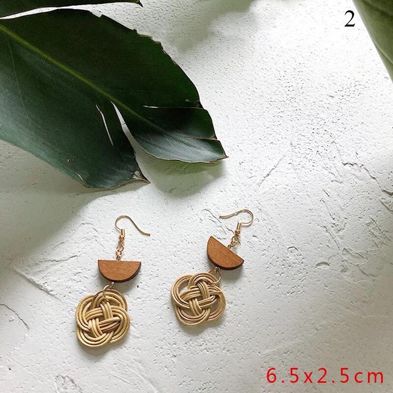Ear Studs Wood Beaded Drop Dangle Earrings Rattan Earring Retro Ear Hook Jewelry
