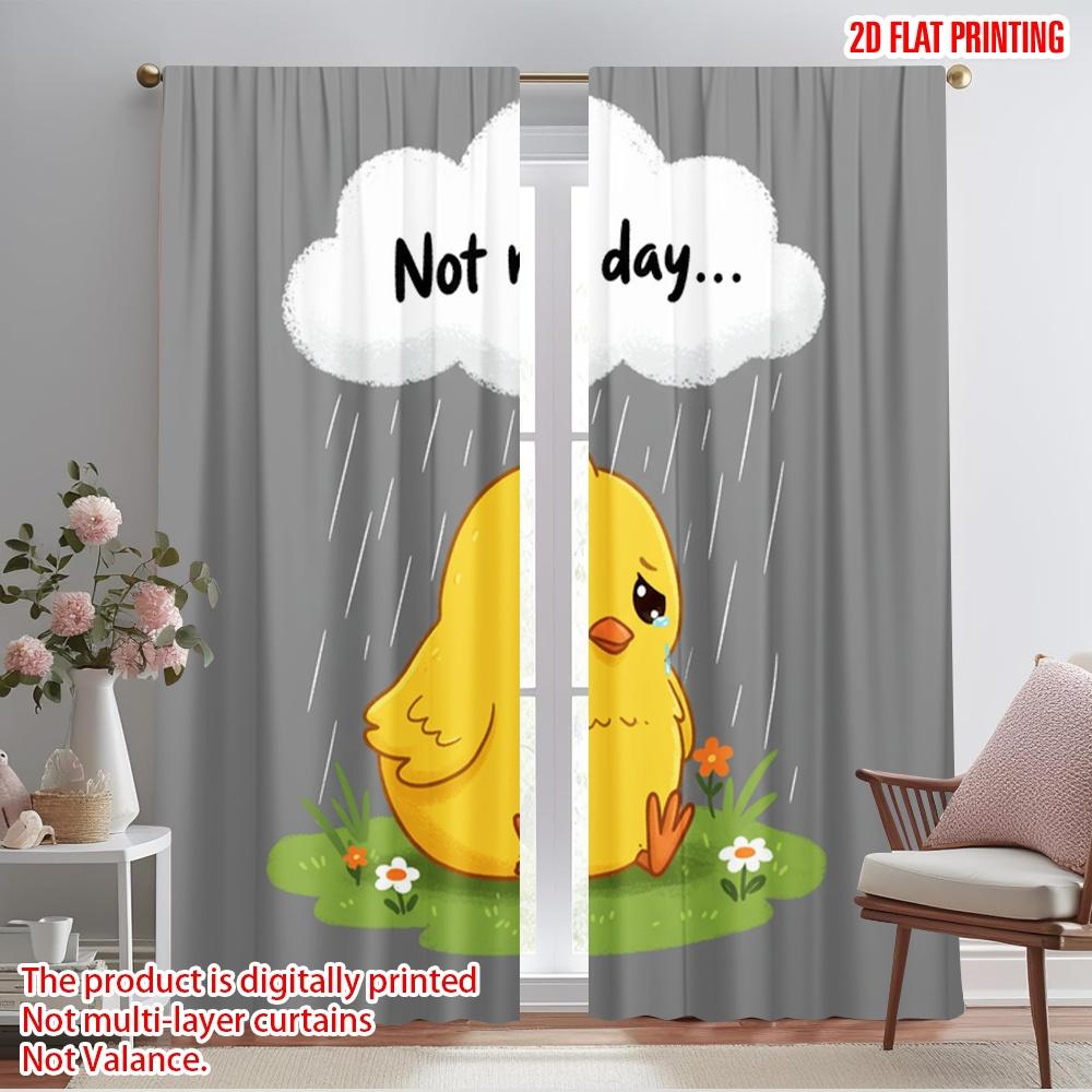 2pcs 2D flat printing Drapes Cute Chick Sad Day Fabric Without Electricity Seasonal Party & Holiday Decor for Multipurpose Event