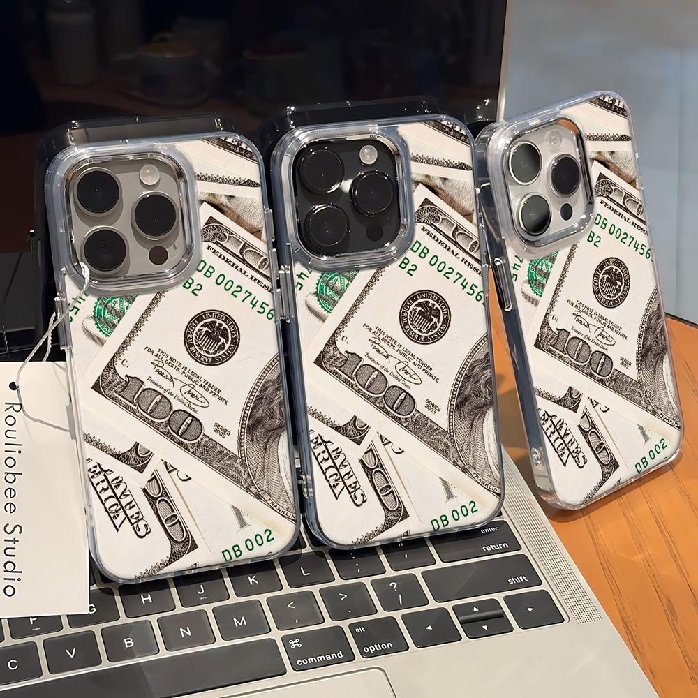 Dollar Stack Phone Case For Iphone 11 Pro Max 12 13 14 Plus 15 16 17 Air 17E 16E Funda Coque Phone Cover Sleek Metal Photo Frame