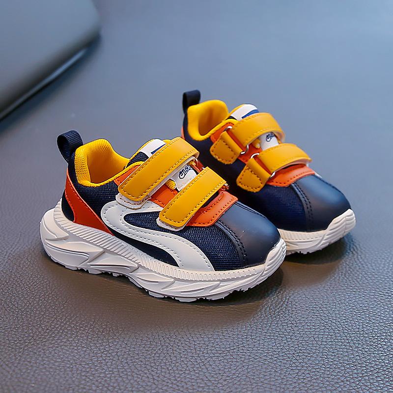 

Children s color matching sports shoes 2025 autumn new male and female students lightweight and comfortable mesh splicing Velcro casual shoes 25