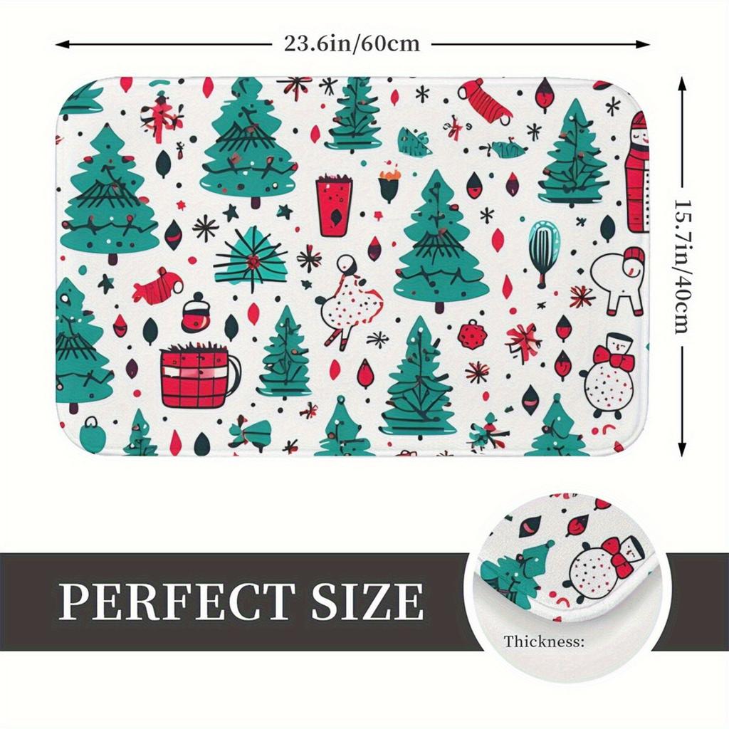 Christmas Joy Non-Slip Doormat- Festive Bell Pattern, Machine Washable Polyester Carpet, Home Decoration