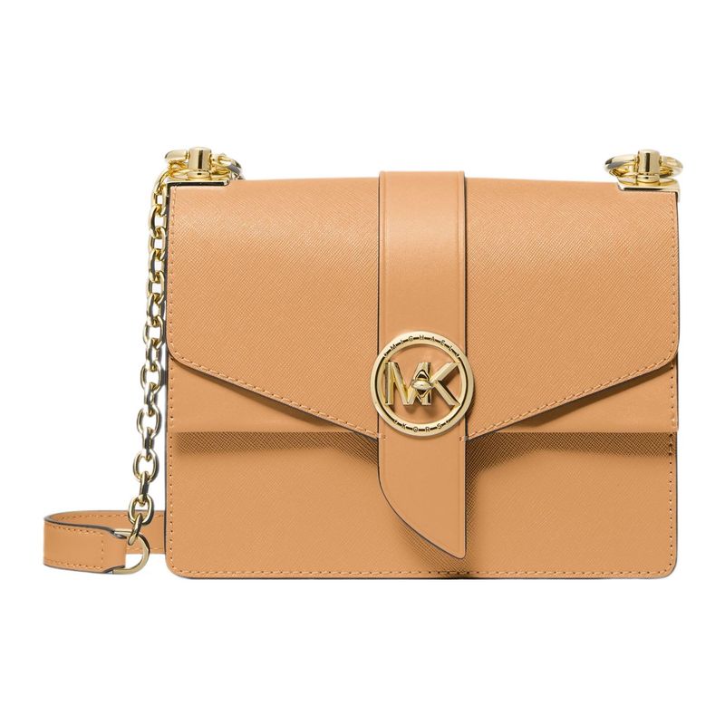 Michael Kors Mk Greenwich Letter Round Logo Chain Flap Leather Shoulder Crossbody Bag Small Women bags Peanut 32S1GGRC0L-174