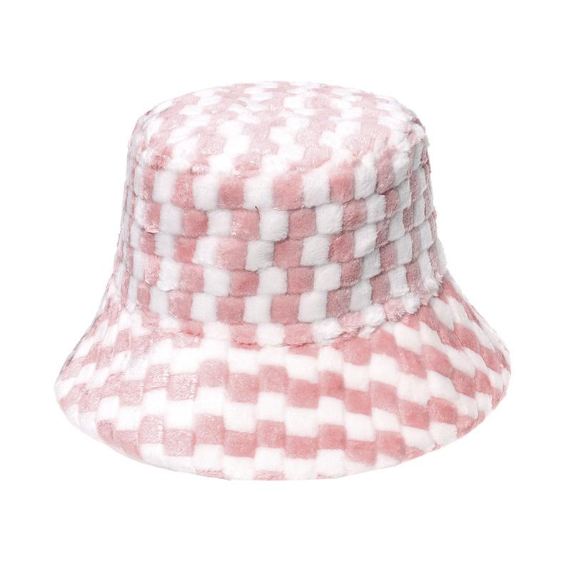 2025 European and American new casual trend mixed color plaid bucket hat plush hat thermal basin hat men and women autumn and winter