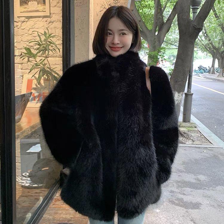 Winter New Environmentally Friendly Fur Stand-up Collar Jacket, High-end Fashionable Warm Thickened Plush Coat