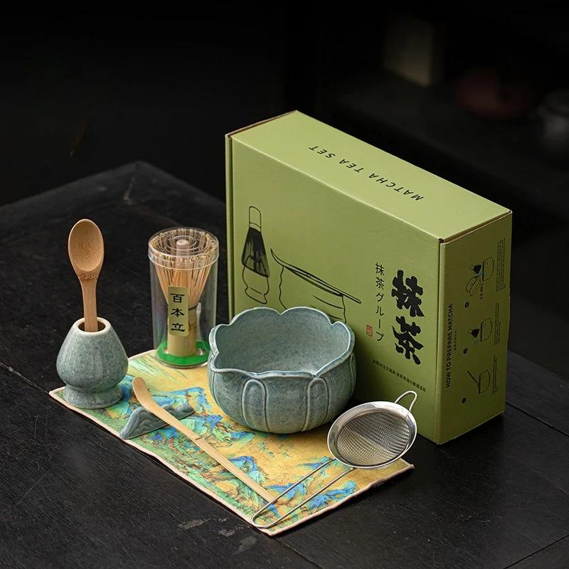 8pcs Home Easy Lotus Shaped Matcha Tea Set Tool Stand Kit Bowl Whisk Scoop Gift Ceremony Traditional Japanese Accessories