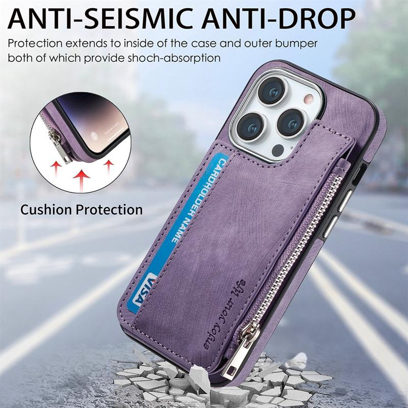 Multifunktionale kabellose Lade-Telefonhülle mit Reißverschluss-Brieftaschenfach für iPhone 14 Pro Max, PU-Leder-Ständerhalter, Flip-Cover für iPhone 14 Pro